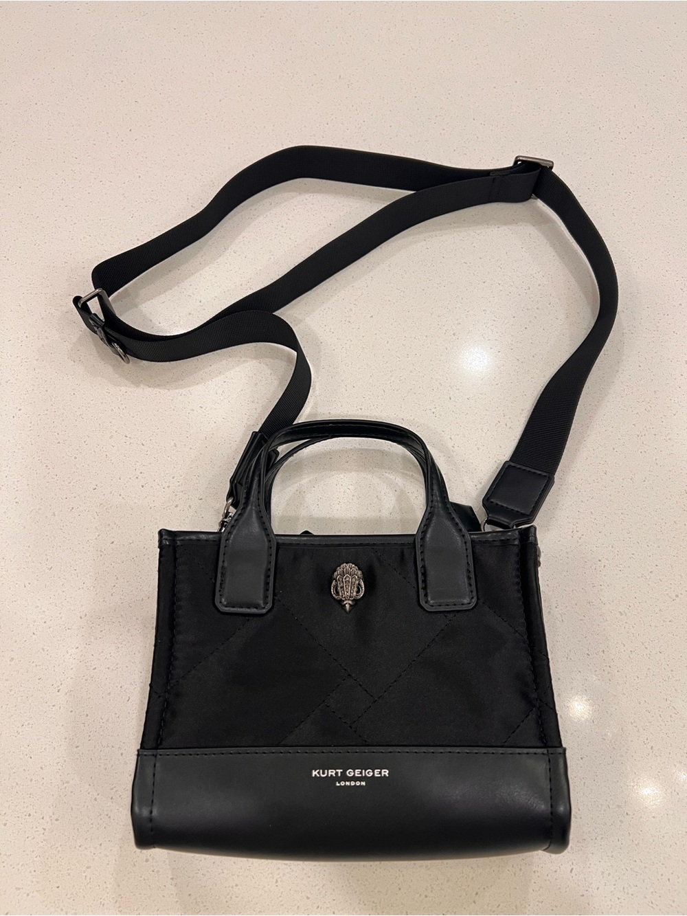 Kurt Geiger Black Quilted Mini Tote with Crossbody Strap